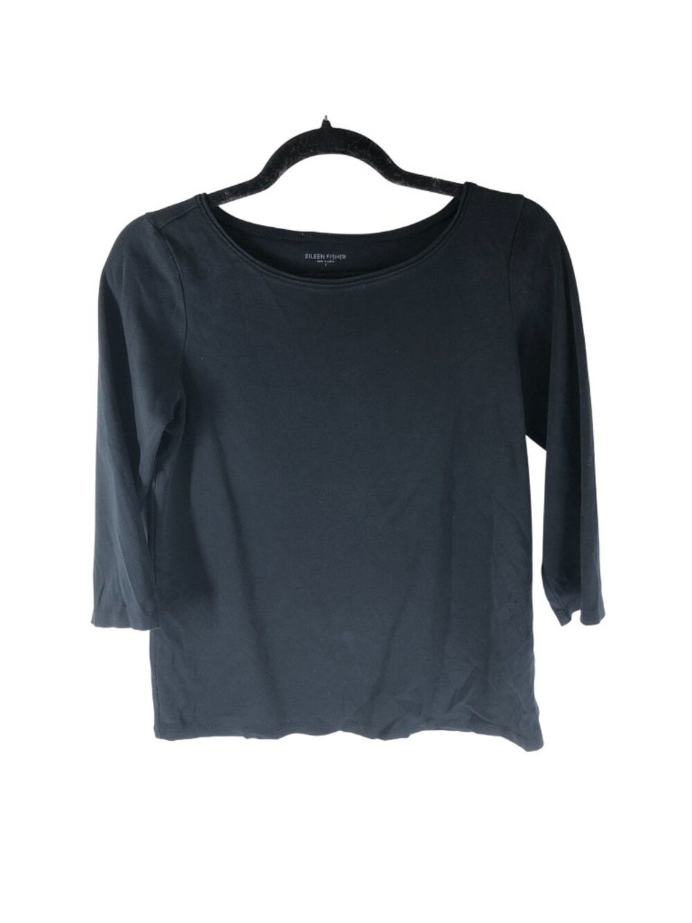 Eileen Fisher Black 3/4 Sleeve Scoop Neck Cotton Womens Top Size S